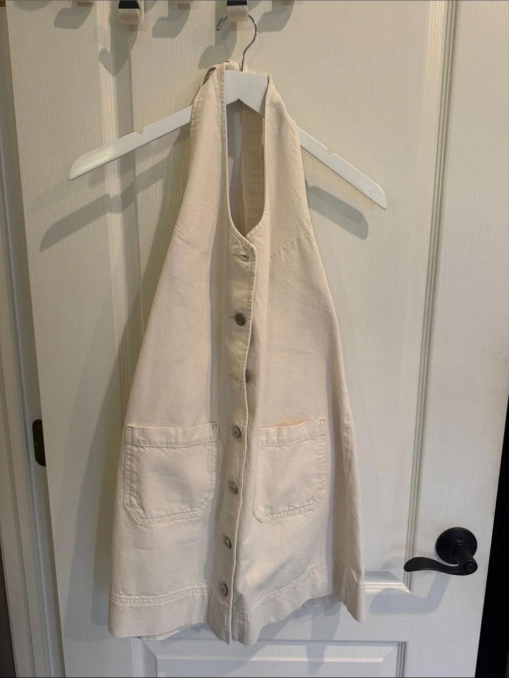 Reformation Cream Button-Front Denim Halter Mini Dress - Picture 4 of 6
